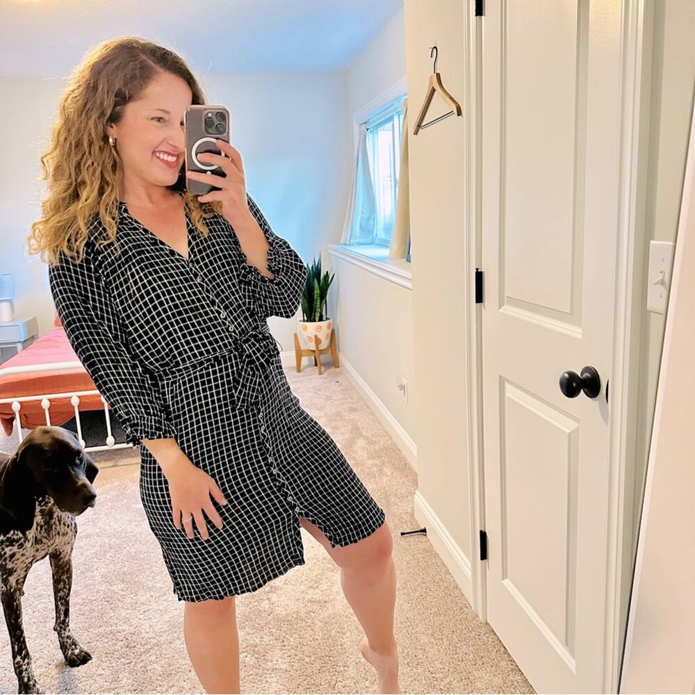 Anthropologie Maeve Navy White Striped Long Sleeve Belted Mini Dress Small